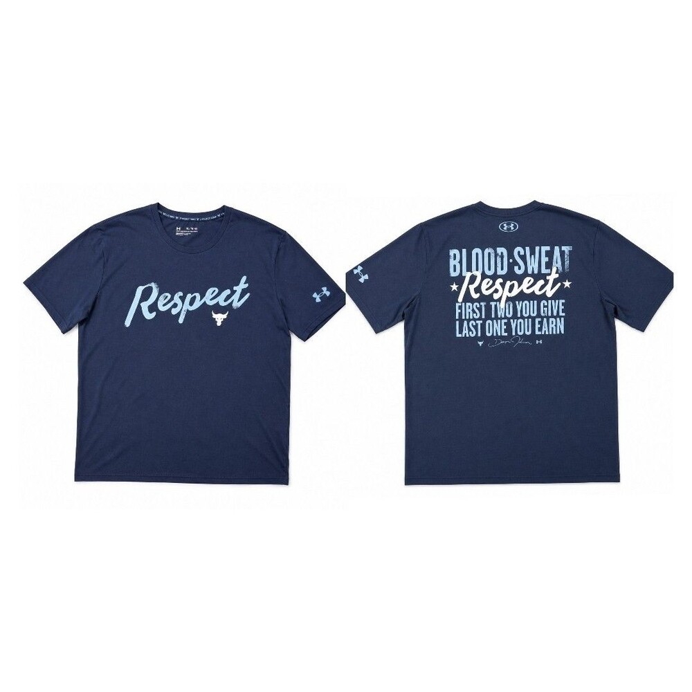Mens Under Armour Project Rock Short Sleeve T Shirt 2XL Blue Respect